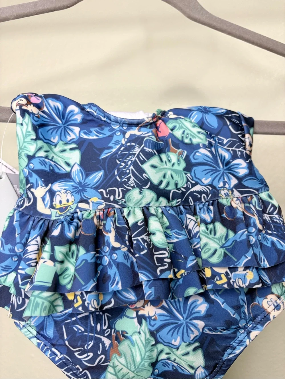 NWT Disney Baby Mickey Mouse Blue Tropical Floral Tiered Ruffle Swimsuit Size 0-